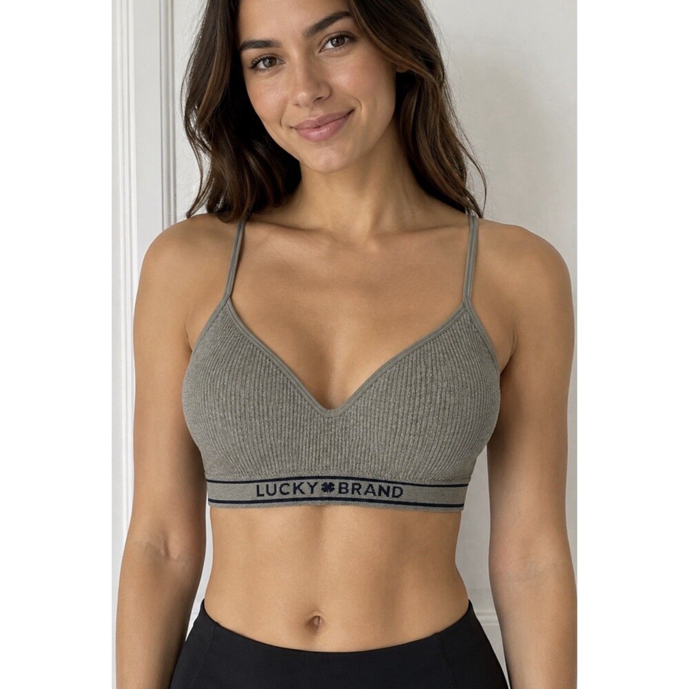 Lucky Brand Ribbed Seamless Bralette Gray Padded Wirefree Bra 36C